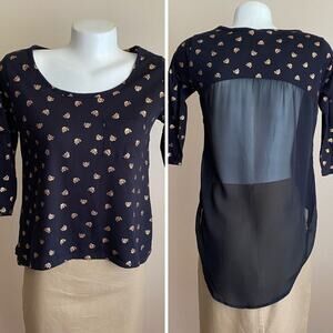 Next Era Couture M Black Gold Skulls Short Front Long Sheer Back Dressy Goth Top